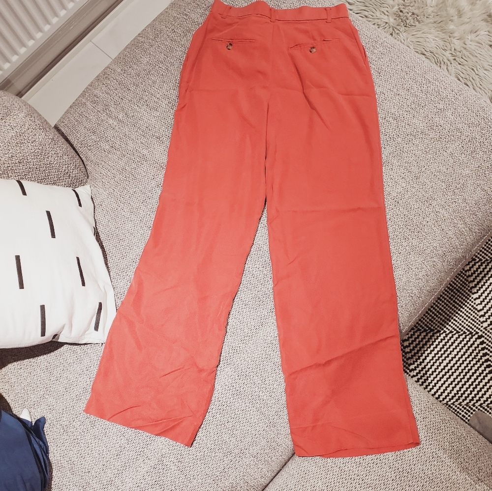 ZARA Coral Red Lyocell Wide Leg Pleated Waist Pants - Picture 8 of 12